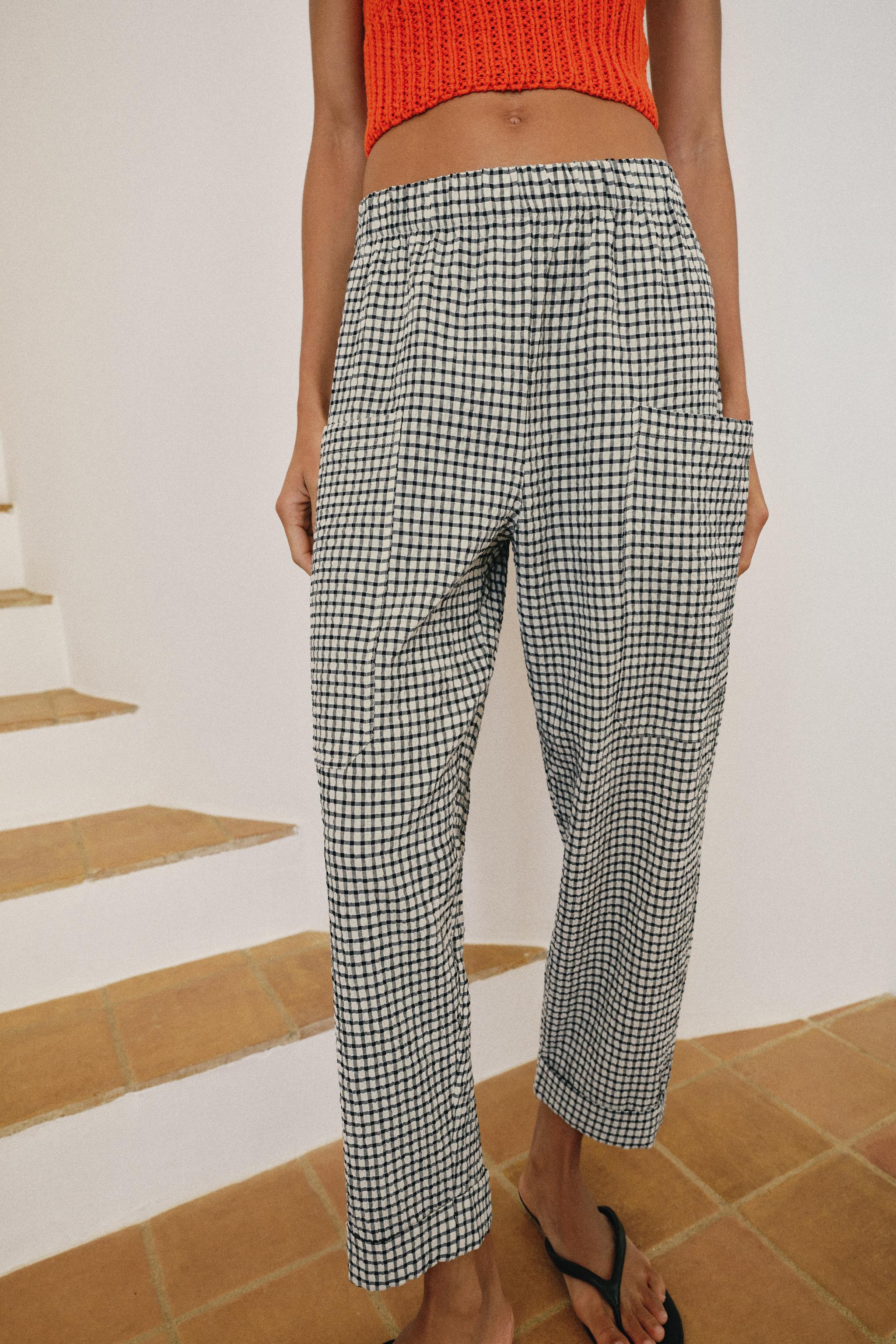 PLAID ELASTIC WAIST PANTS